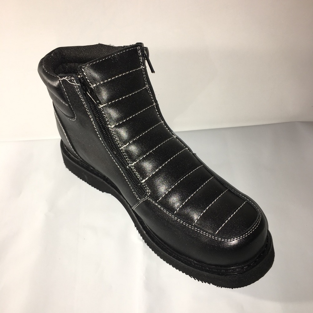 MEN'S WORK BOOTS GENUINE LEATHER ZIPUP BLACK